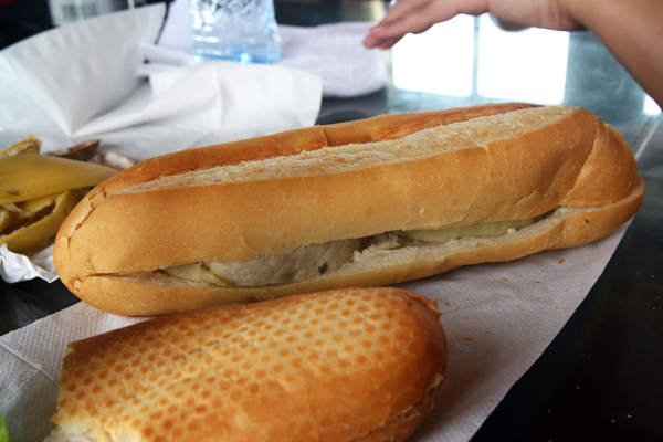 a ghetto banh mi sandwich - just bread and mystery bologna