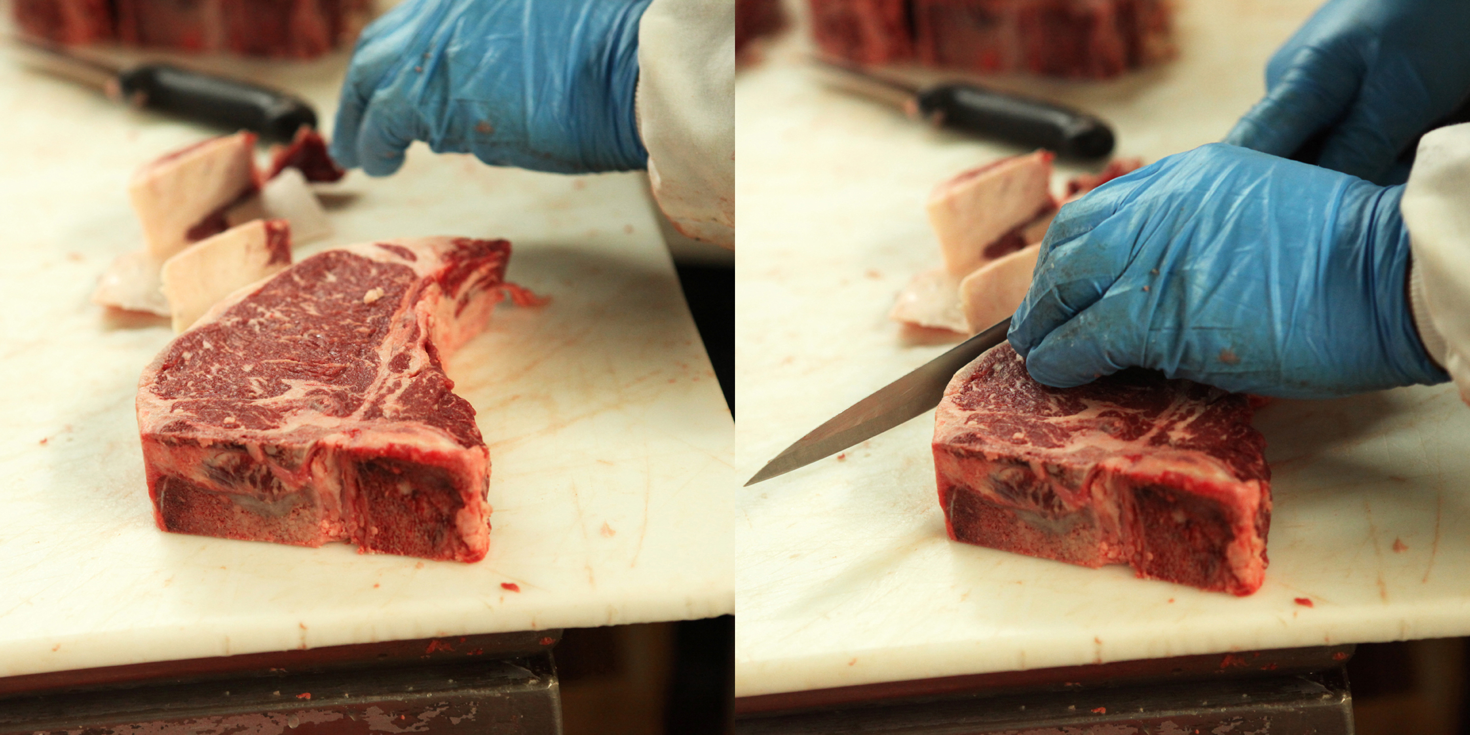 "Da Butcher" trims some of the fat off before it heads to the sealer